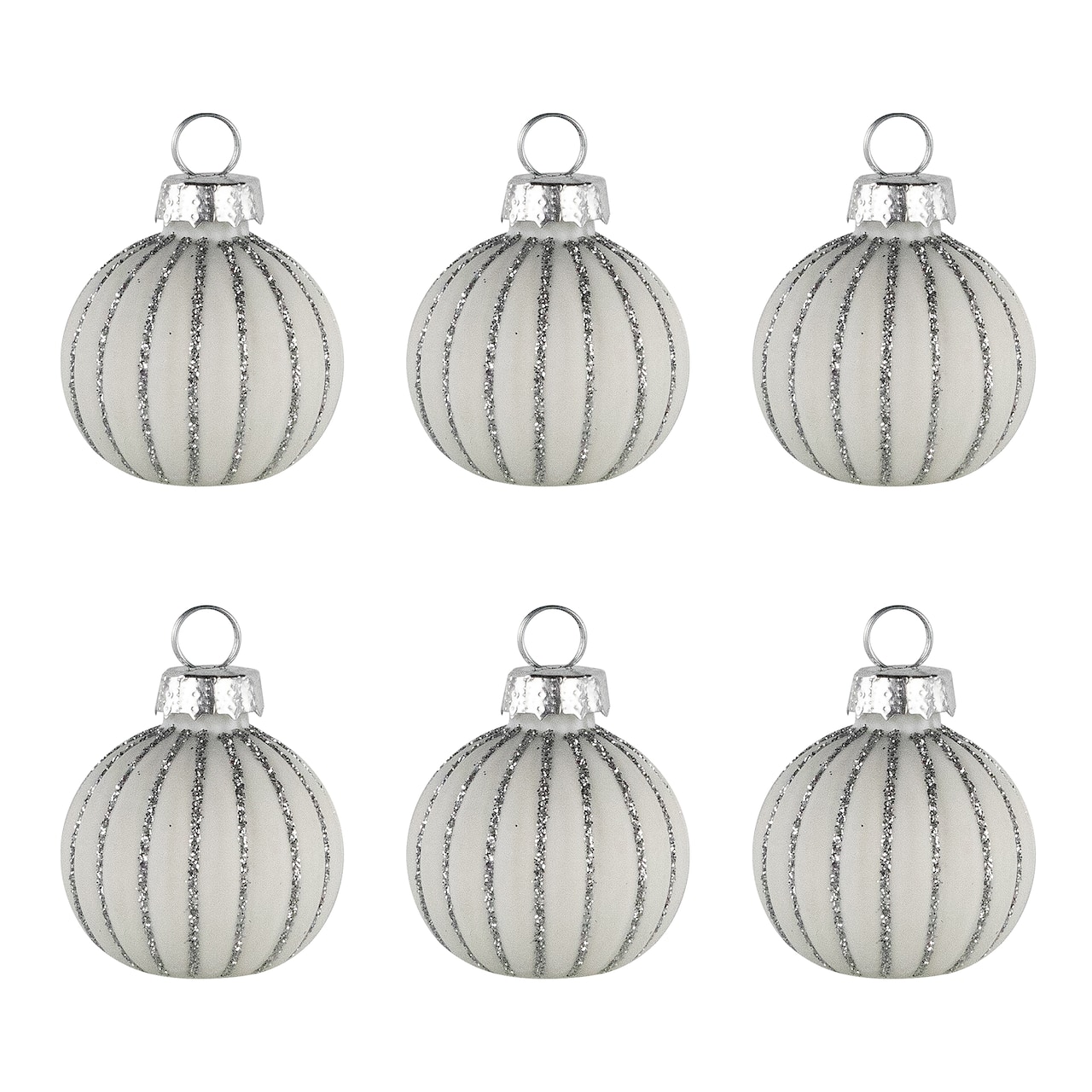 Glitter Striped White Glass Christmas Ornament with Place Card Holders, 6 ct.